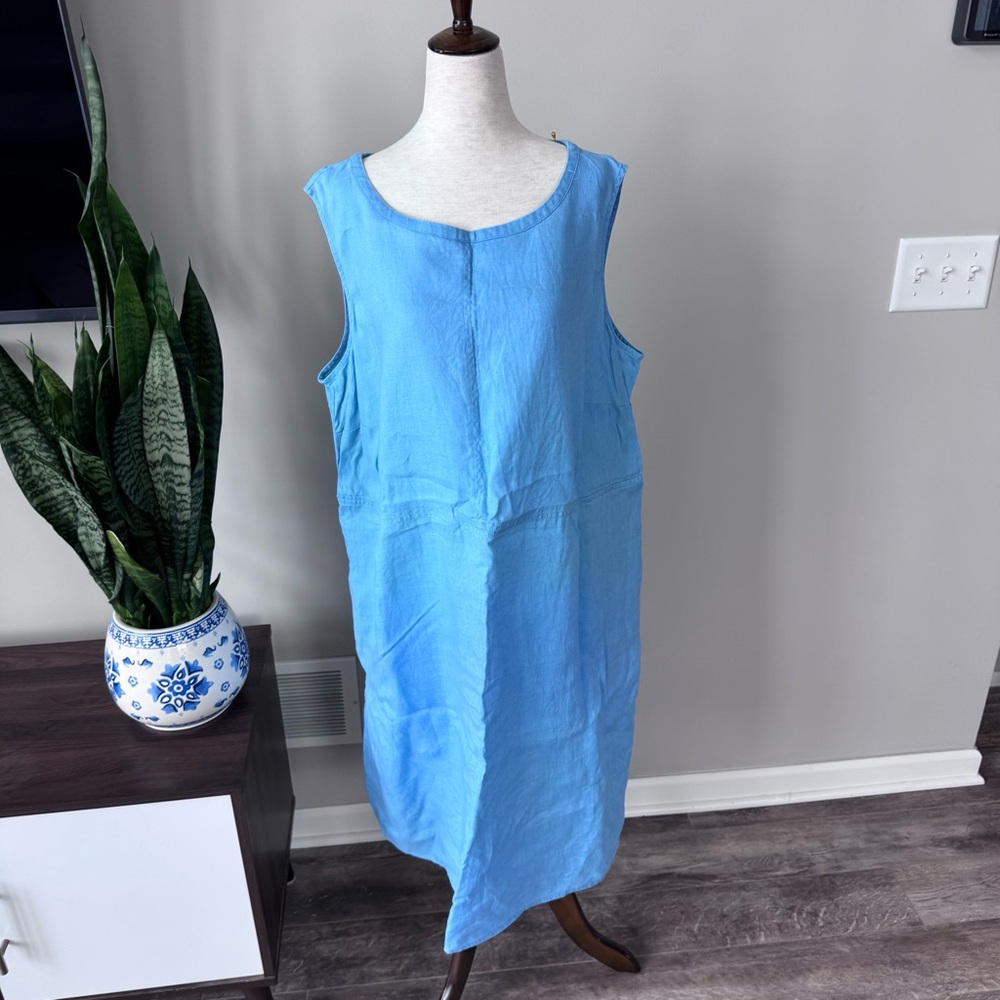 J.Jill Sleeveless Light Blue Linen Shift Dress - Picture 3 of 9